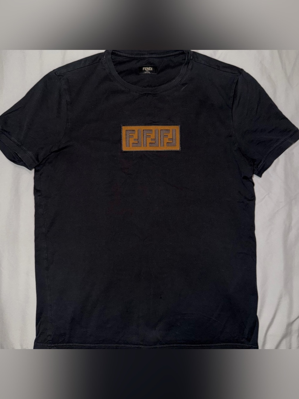 Fendi Black Short Sleeve Tee with Brown Logo Patch
